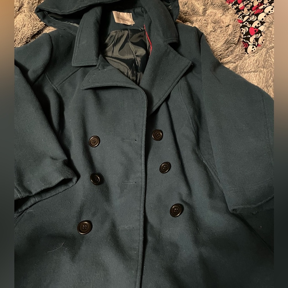 Avenue Wool Look Mid Length Teal Winter Pea Coat 26/28
